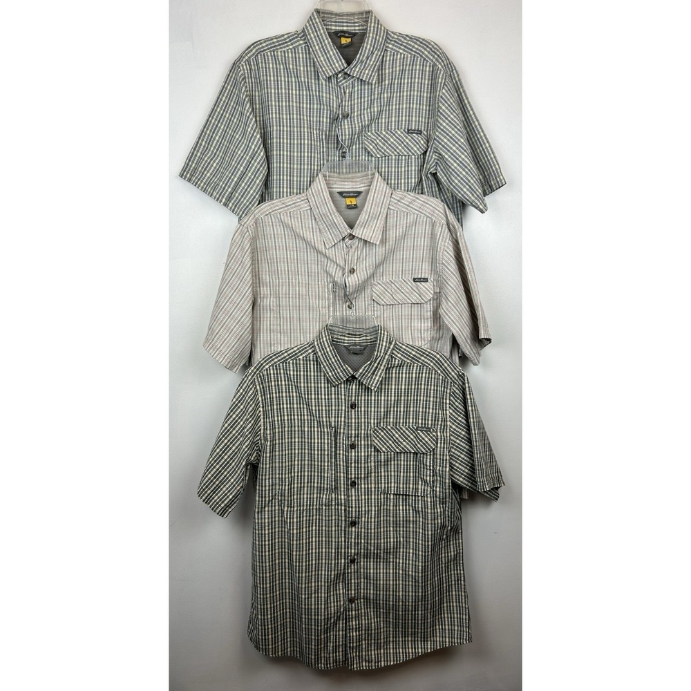 Eddie Bauer Sport Shirt Mens Medium Vented Button Nylon Pockets Hiking x 3